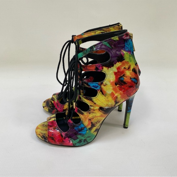 Steve Madden Cynthia Lace Up Colorful Abstract  4.5" high heels Size 7.5M - Picture 5 of 14
